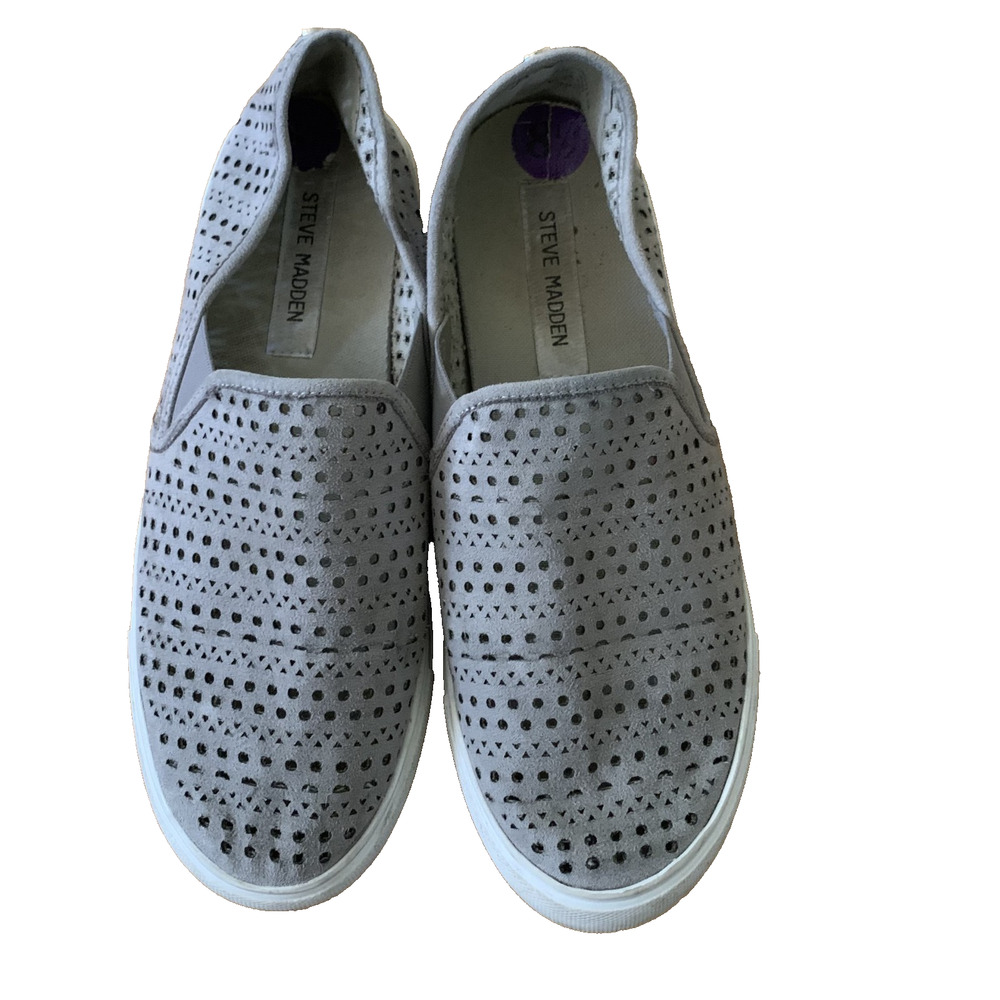 Steve Madden Shoes Womens Odonna Loafer Gray Perforated Casual Comfort Flats 8.5